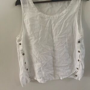 100% Linen Sleeveless White Top XL